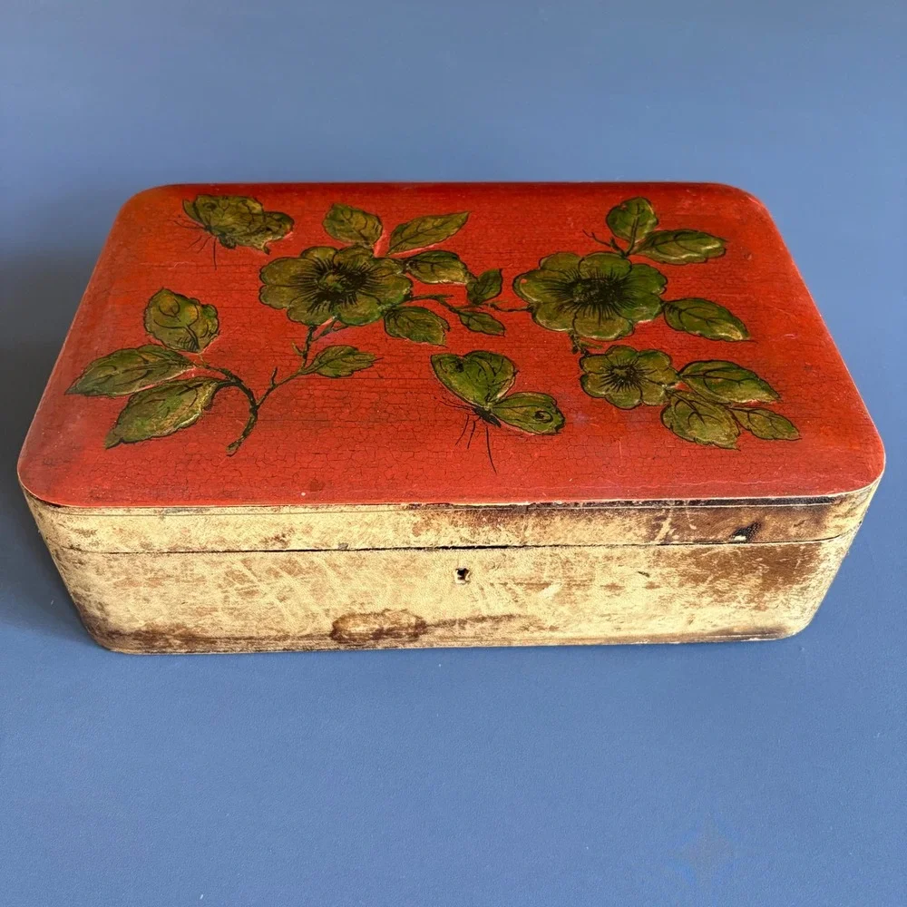 Vintage Saks Fifth Avenue Florentine Leather Jewelry Box | Italy | Floral Velvet